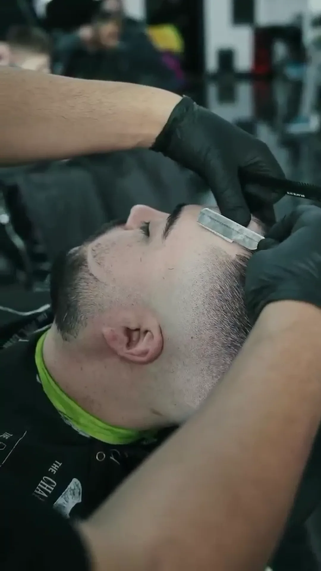 A straight razor shave in progress