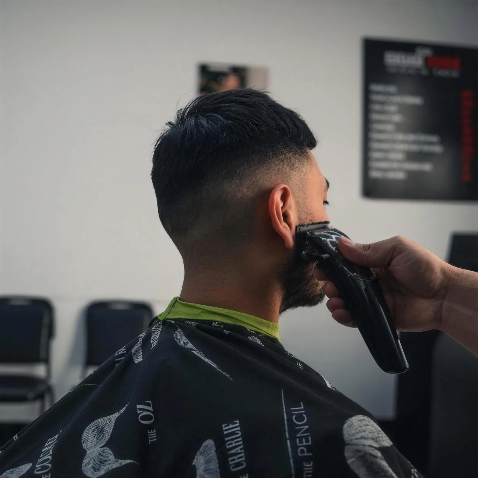 A high fade and beard line up